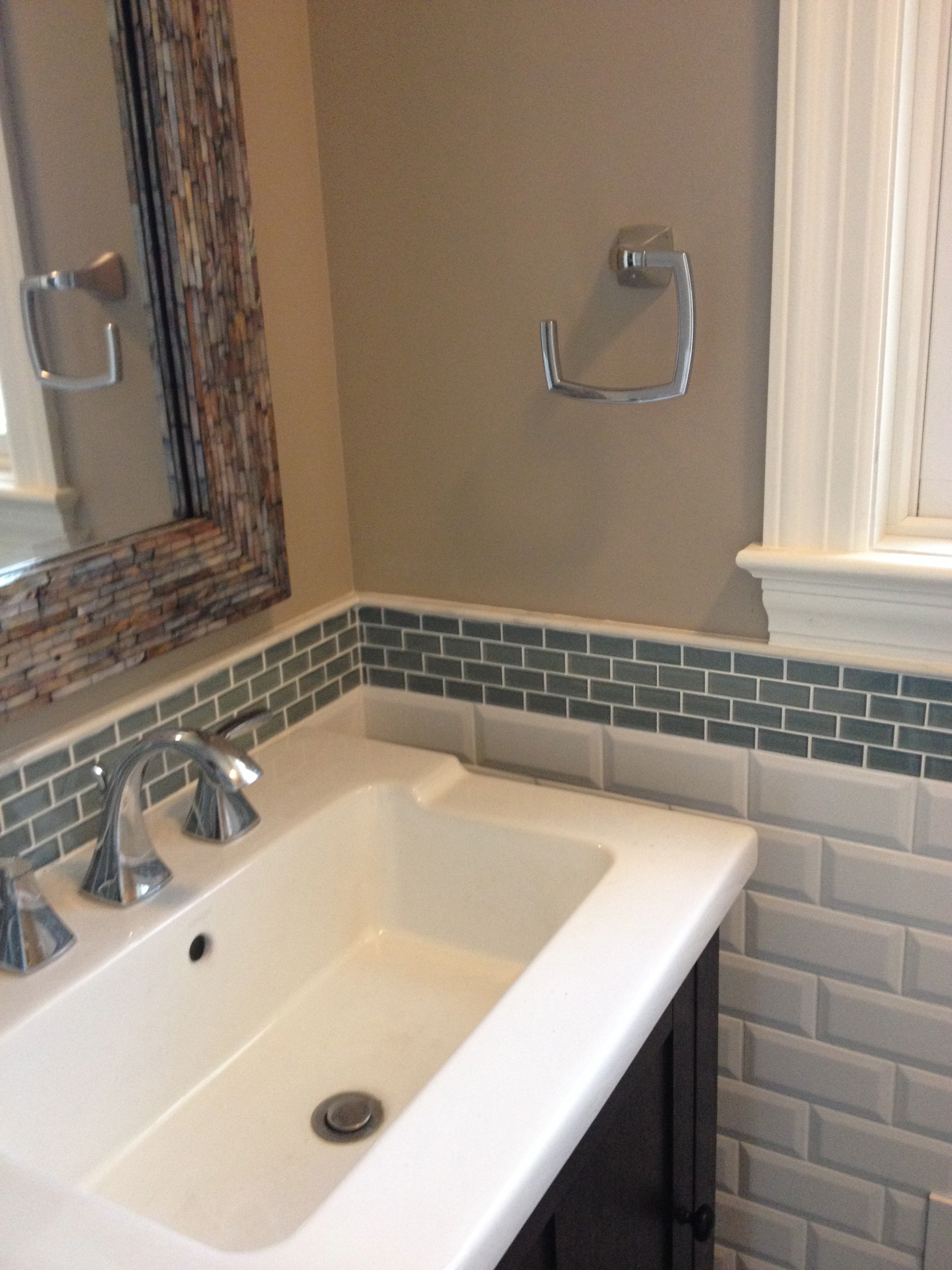 Extraordinary Ceramic Wall Tile Backsplash Bathroom Ideas Reclaimed Wooden Mirror Frame Over White Floating Farmhouse Washbasin And Subway Gorgeous Look Using Installation