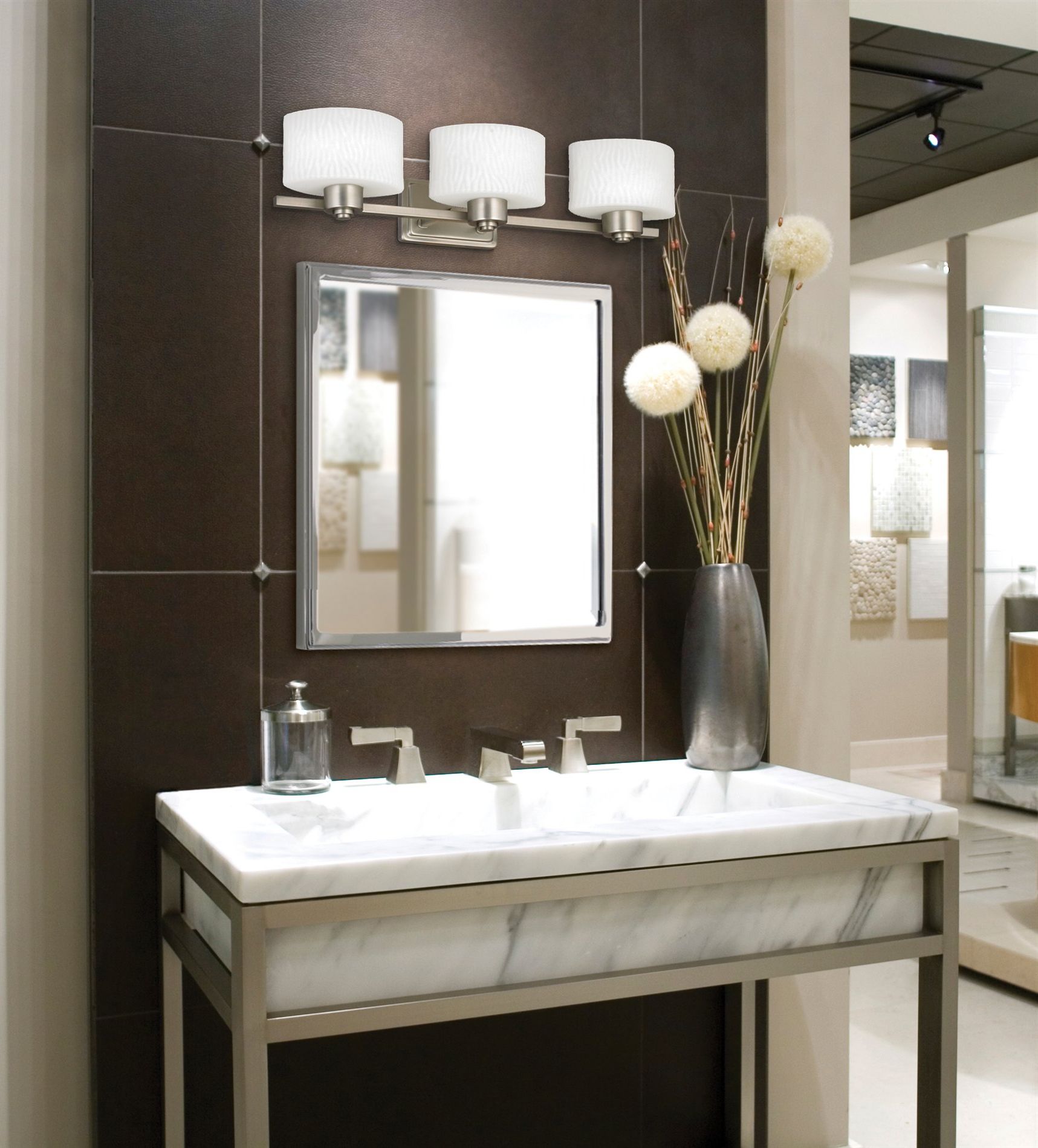 Astonishing Bathroom Above Mirror Lighting Lights With Marble Sink Two Handle Faucet