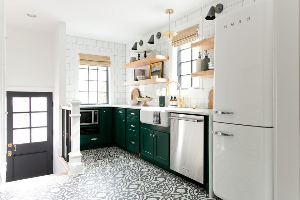 Astonishing Farmhouse Kitchen Floor Tiles Rustic Open Shelves FH