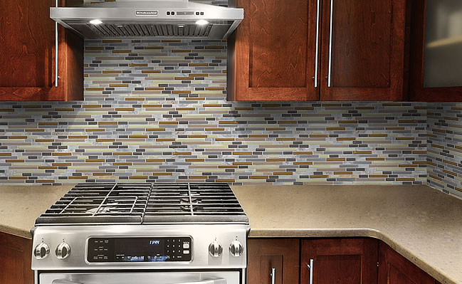 Astonishing Glass Tile And Stone Backsplash Brown Cabinet Slate
