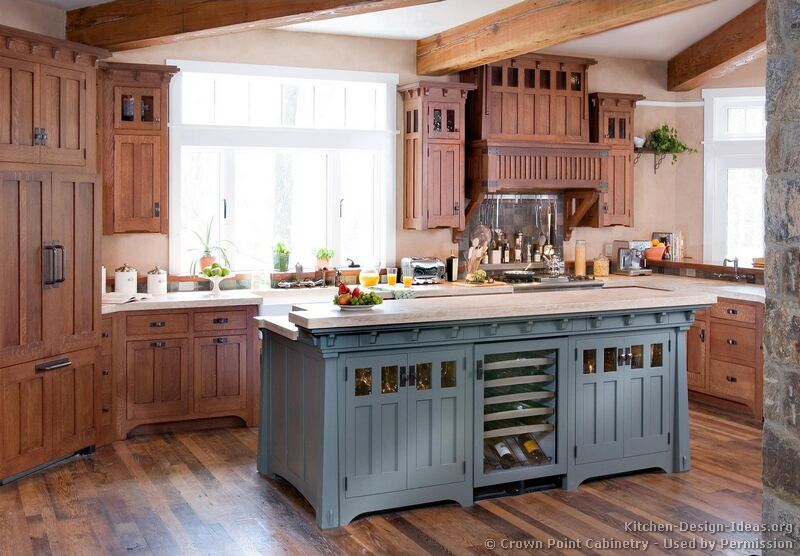 Best Kitchen Cabinets Craftsman Style Traditional Two Tone 127 Cp007a Blue Medium Wood Hood Island