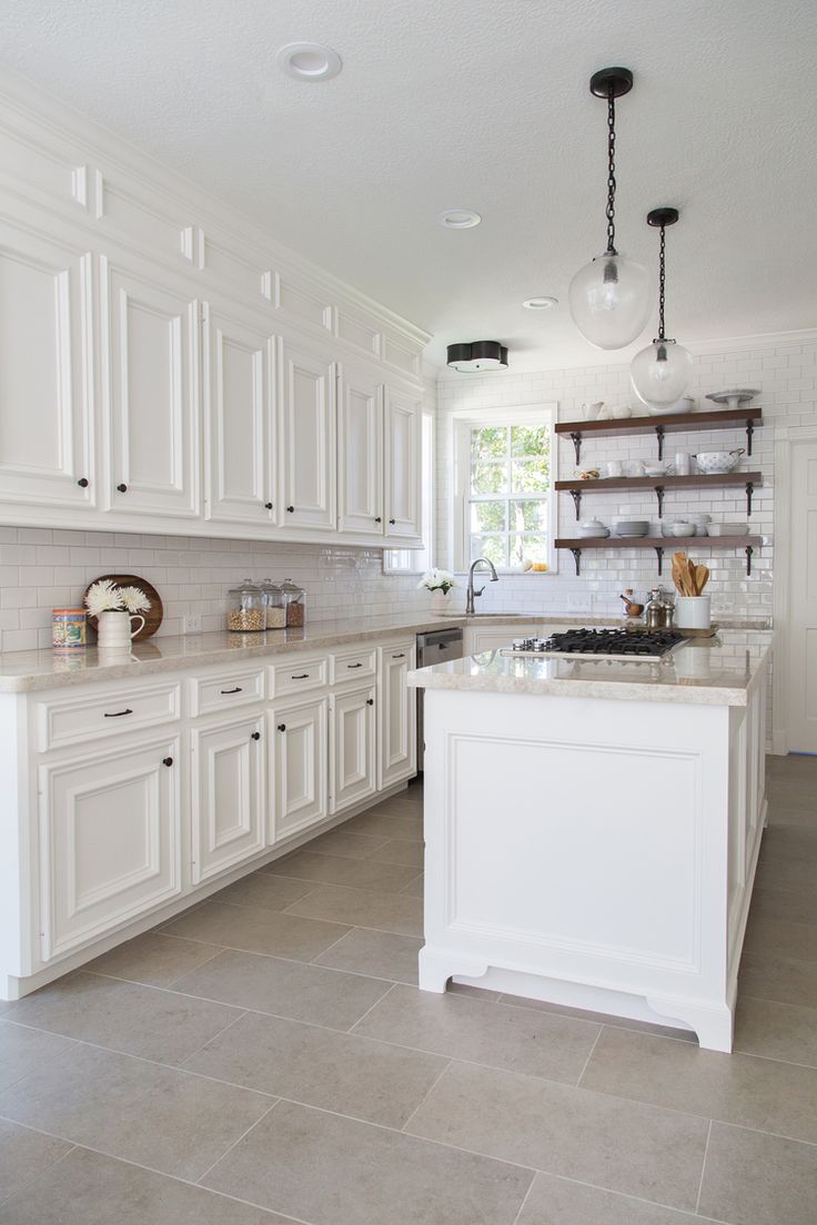 Breathtaking Farmhouse Kitchen Floor Tiles With Tile Flooring White Cabinets