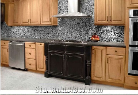 Cute Pebble Stone Backsplash Black River Polished P337262 1b