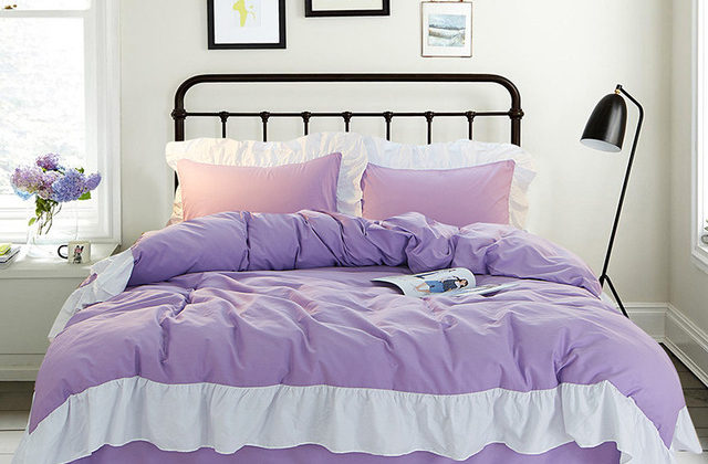 Cute Pure Cotton Bed Linen Korean Princess Purple Duvet Blanket Quilt Cover Sheet Pillowcase Linens Ruffles Jpg 640x640