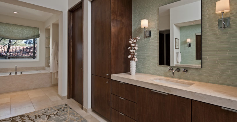 Gorgeous Built In Cabinets Bathroom Glass Tile Contemporary With Mirror