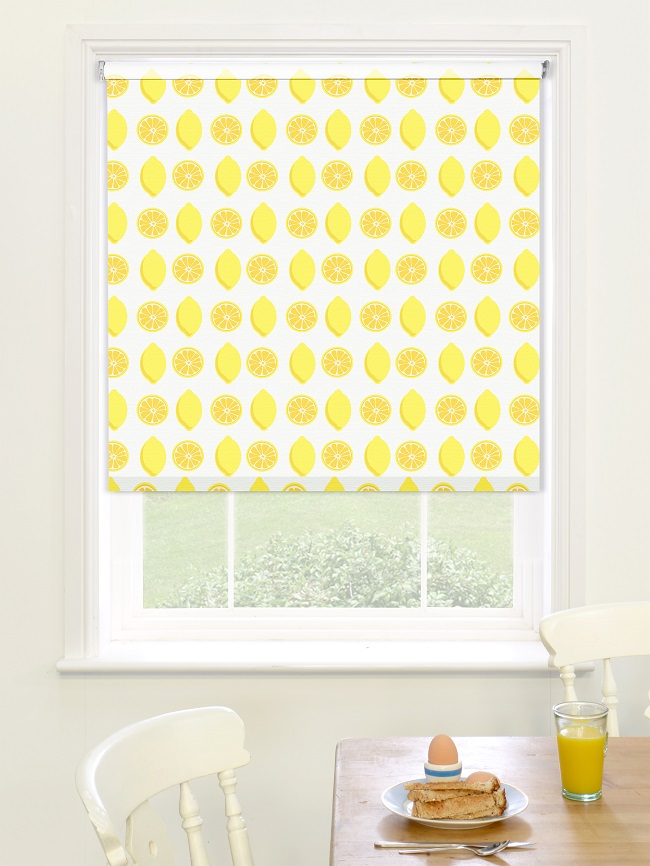 Pretty Yellow Kitchen Blinds Roller Citrus Squeeze White