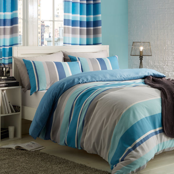 Stunning Teal Bed Linen Textured Stripe Duvet Cover Set 0