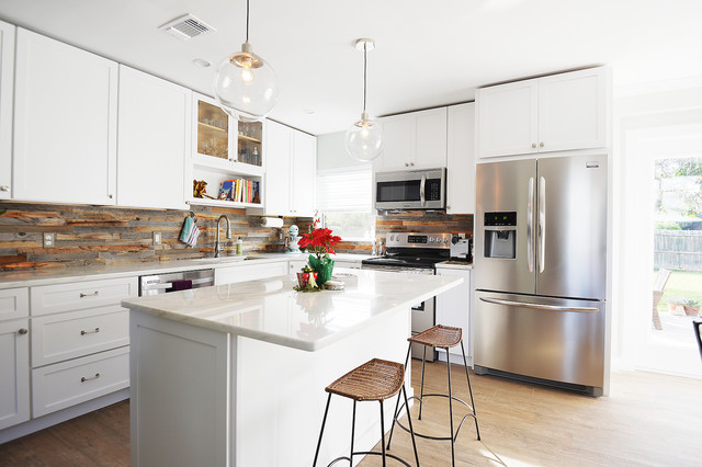 Superb Reclaimed Wood Kitchen Backsplash Transitional
