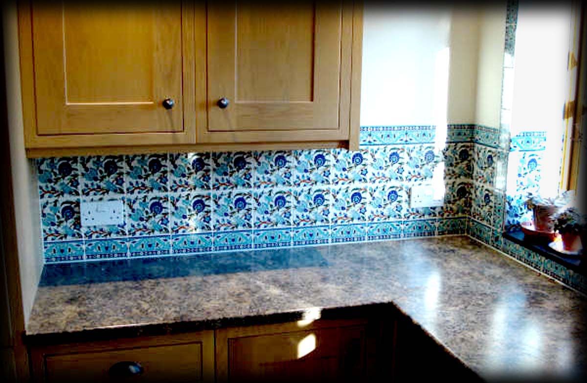 Wonderful Ceramic Wall Tile Backsplash Beautiful Small Kitchen Interior Design Blue Ethnic Tiles Marble Counter Top Table Accent