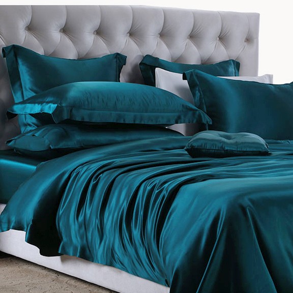 Wonderful Teal Bed Linen Silk Bedding Satin Set Color Double With Pillows